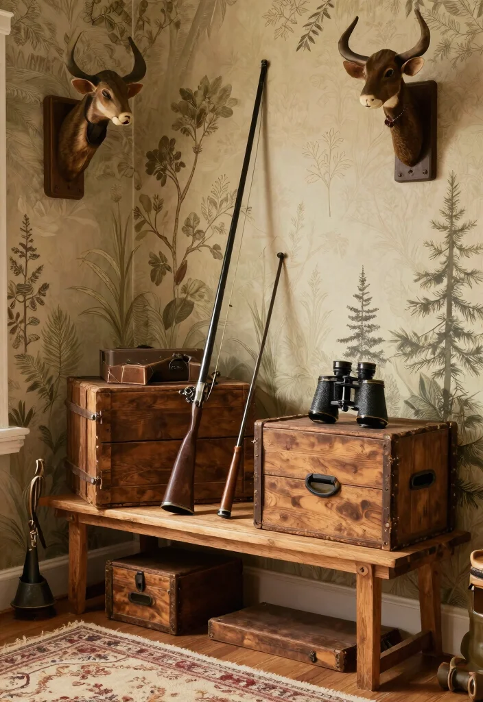 10 Boys Hunting Bedroom Ideas with Rustic Themes 4. Vintage Hunting Equipment Displays 0