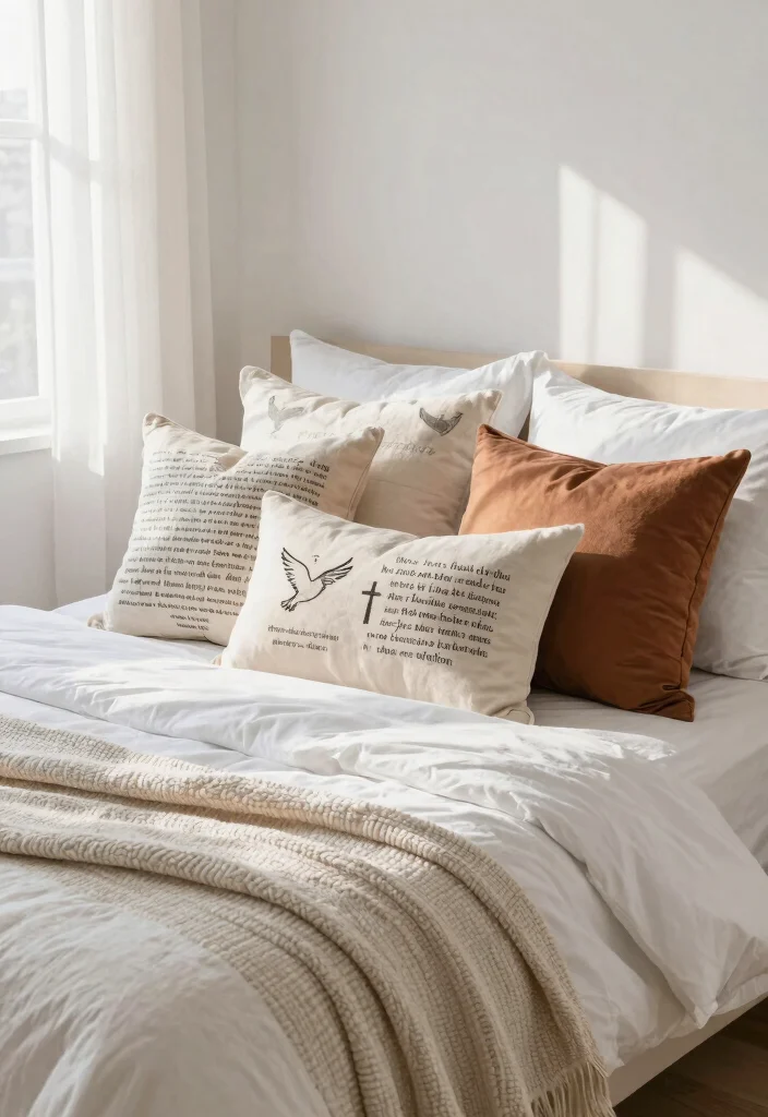 10 Christian Bedroom Ideas with Meaningful Decor 2. Faith Inspired Throw Pillows 0
