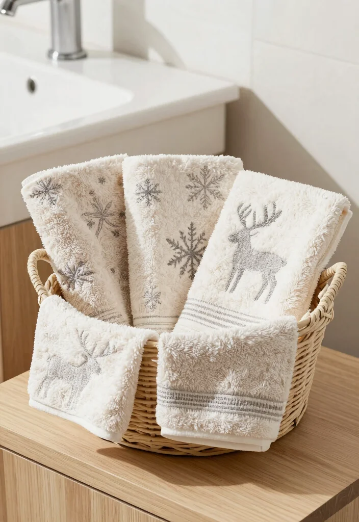 10 Christmas Bathroom Decor Ideas for Subtle Festive Touch 2. Holiday Themed Hand Towels 0