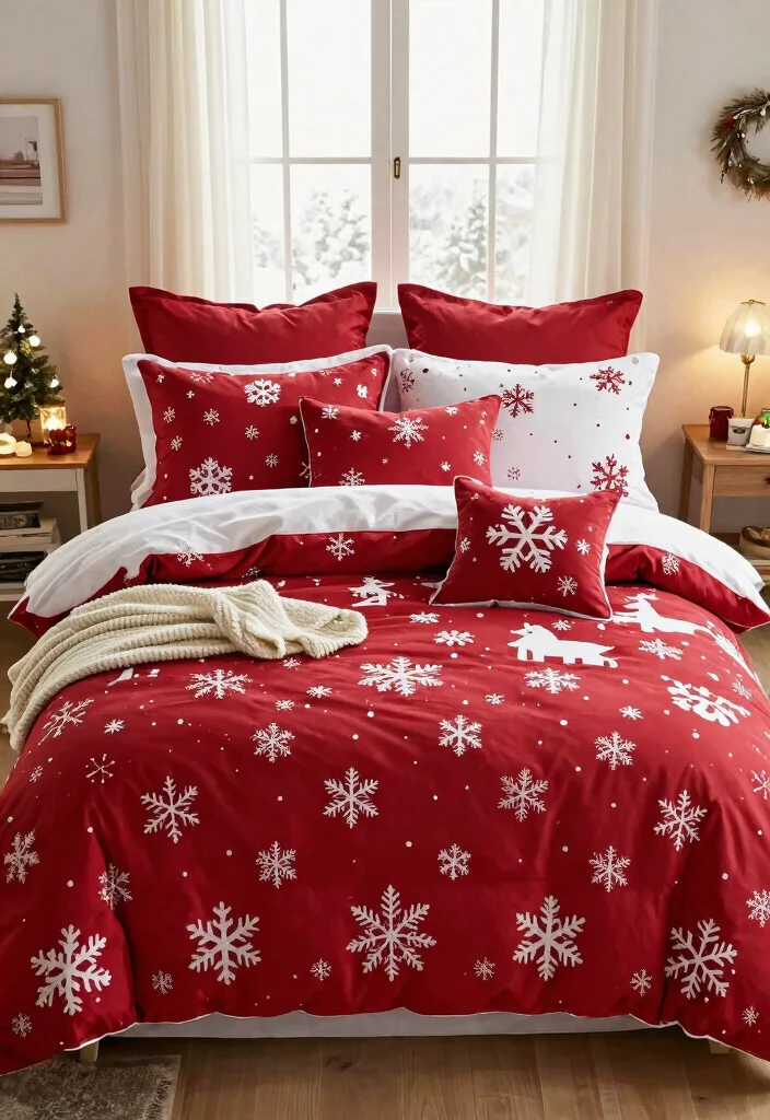 10 Christmas Bedroom Decor Ideas for a Festive Feel 10. Holiday Themed Bedding 0