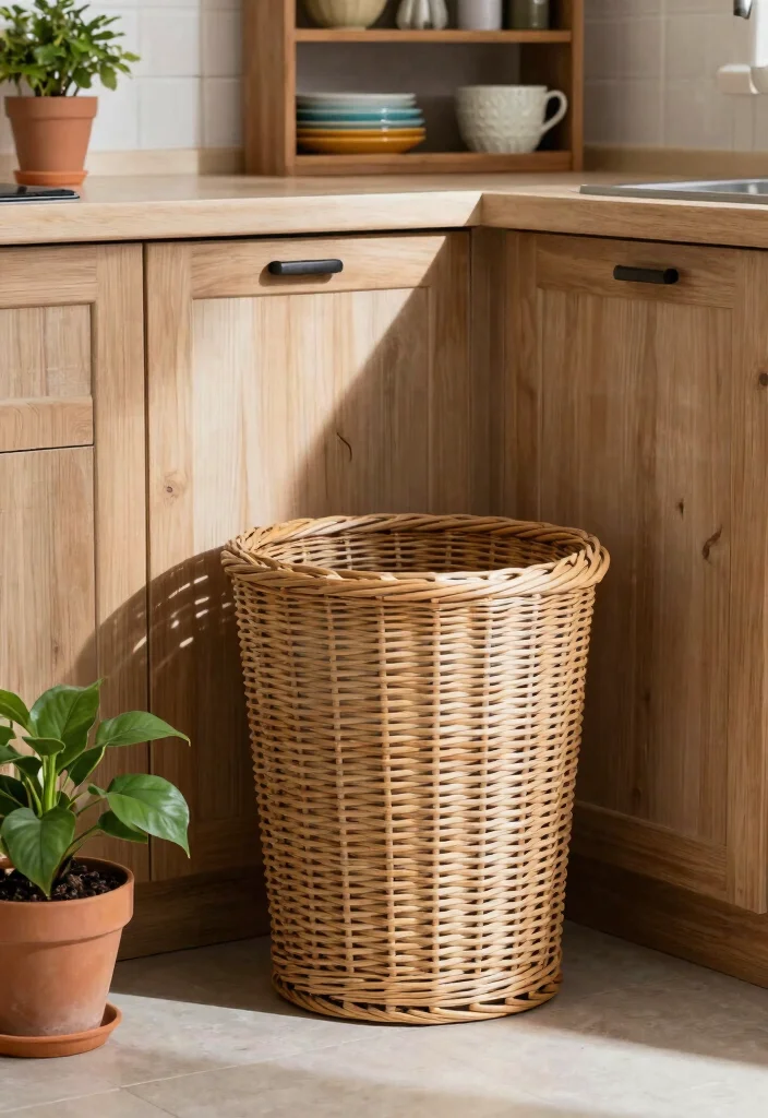 10 Kitchen Dustbin Ideas That Stay Hidden 2. Stylish Decorative Waste Bins 0