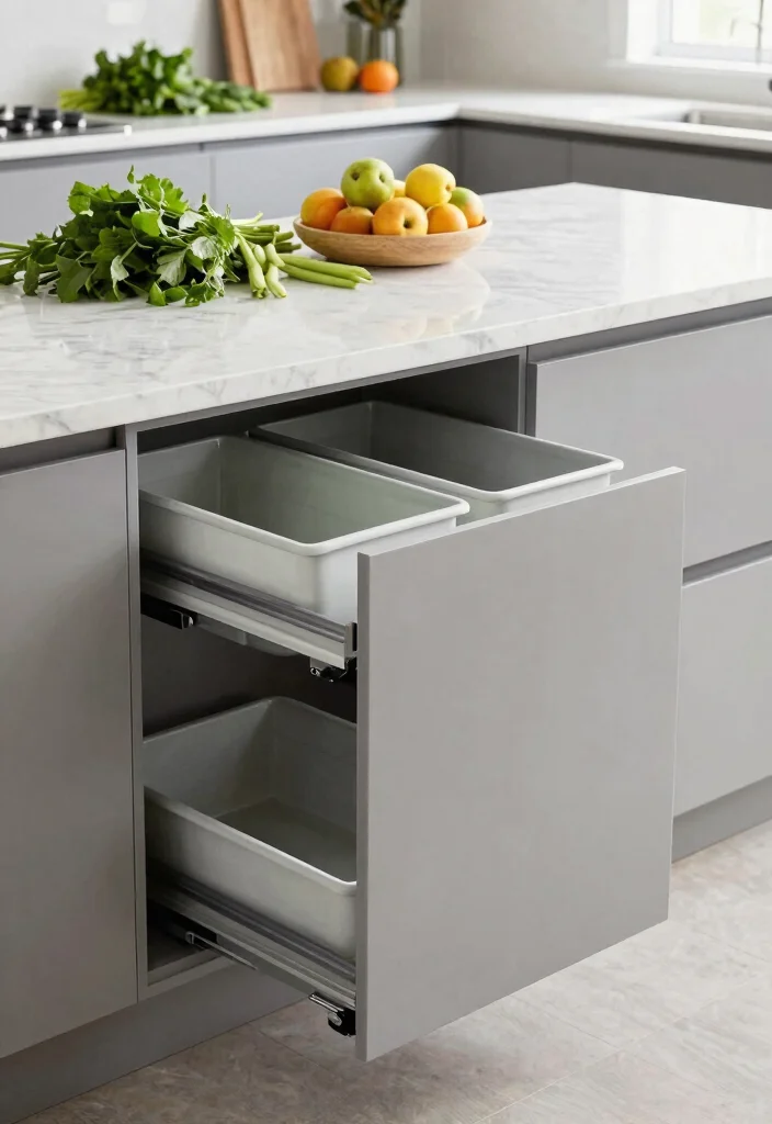 10 Kitchen Dustbin Ideas That Stay Hidden 5. Pull Out Bins in Island Cabinets 0