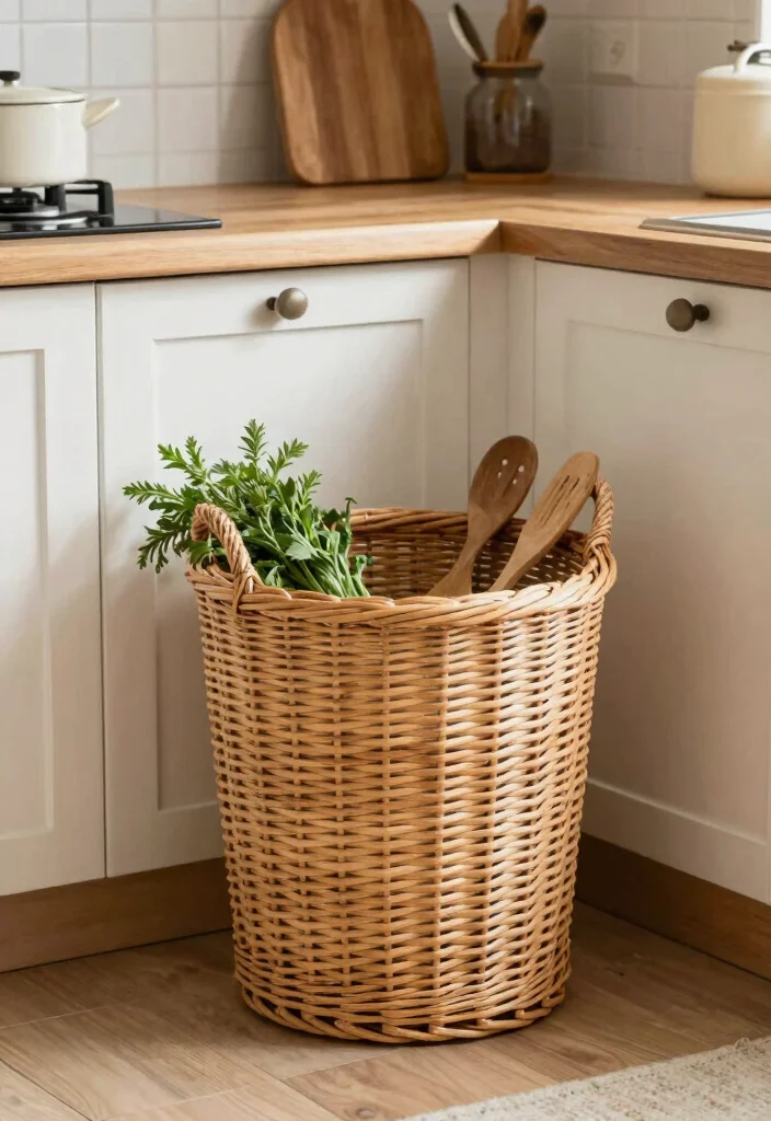 10 Kitchen Dustbin Ideas That Stay Hidden 8. Decorative Baskets for Waste 0