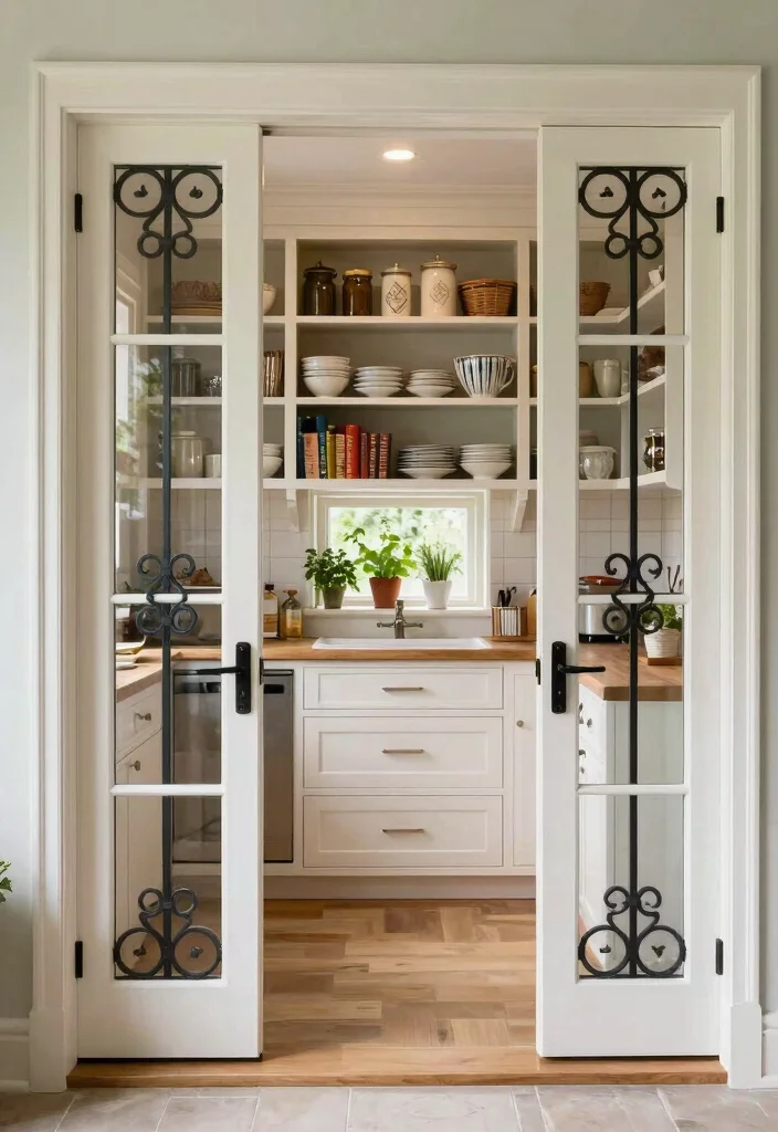 10 Kitchen Pantry Door Ideas for Style and Function 23 10 Kitchen Pantry Door Ideas for Style and Function 3. French Doors with Wrought Iron Accents 0