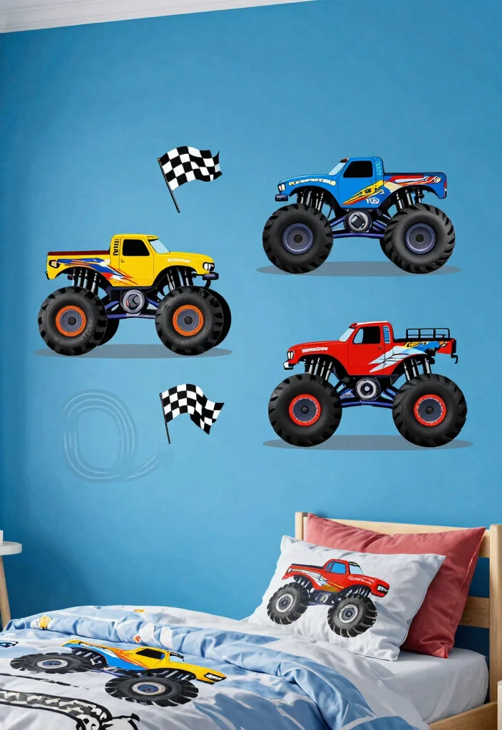 10 Monster Truck Bedroom Ideas for Kids Who Love Cars 1. Wall Decals for a Bold Statement 0