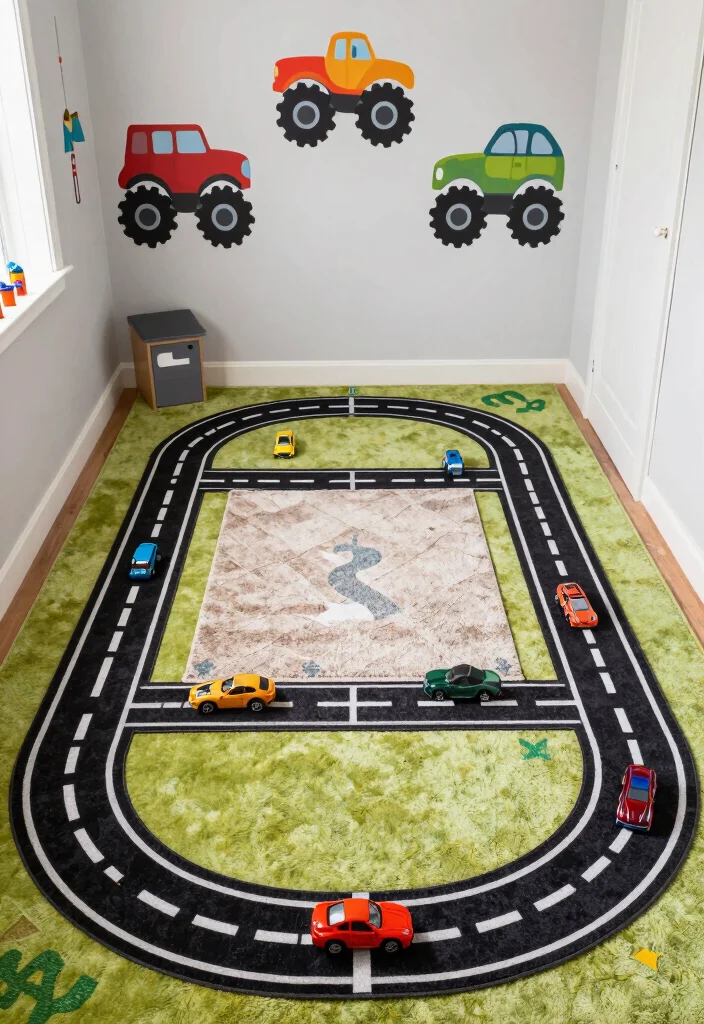 10 Monster Truck Bedroom Ideas for Kids Who Love Cars 10. Race Track Floor Design 0