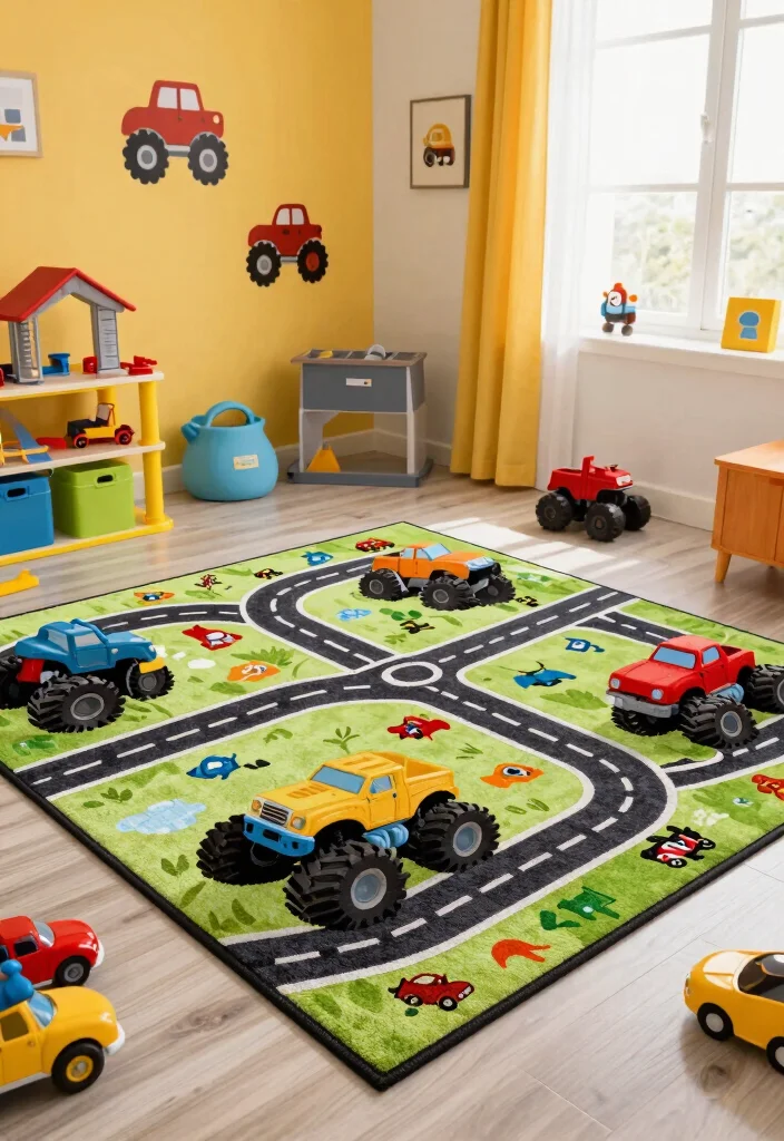10 Monster Truck Bedroom Ideas for Kids Who Love Cars 4. Vibrant Carpet or Rugs 0