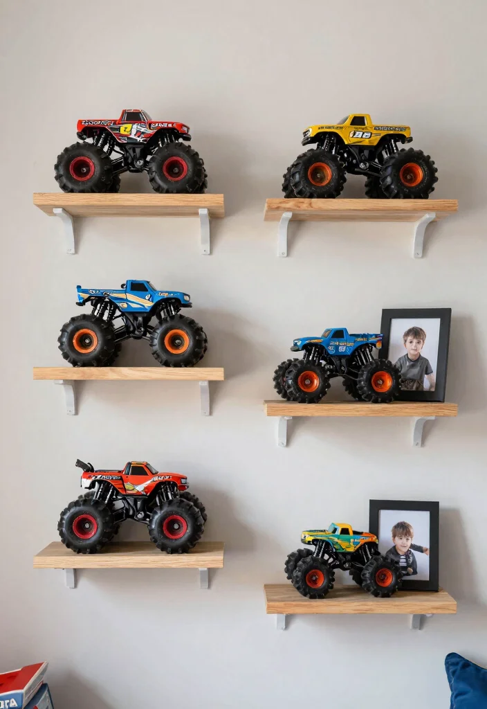 10 Monster Truck Bedroom Ideas for Kids Who Love Cars 9. Wall Shelves for Display 0