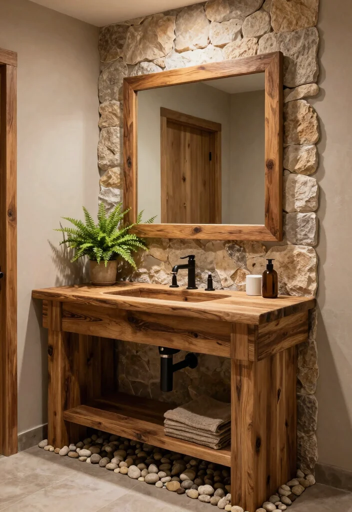 10 Rustic Half Bathroom Ideas with Cozy Character 4. Natural Materials Make a Difference 0