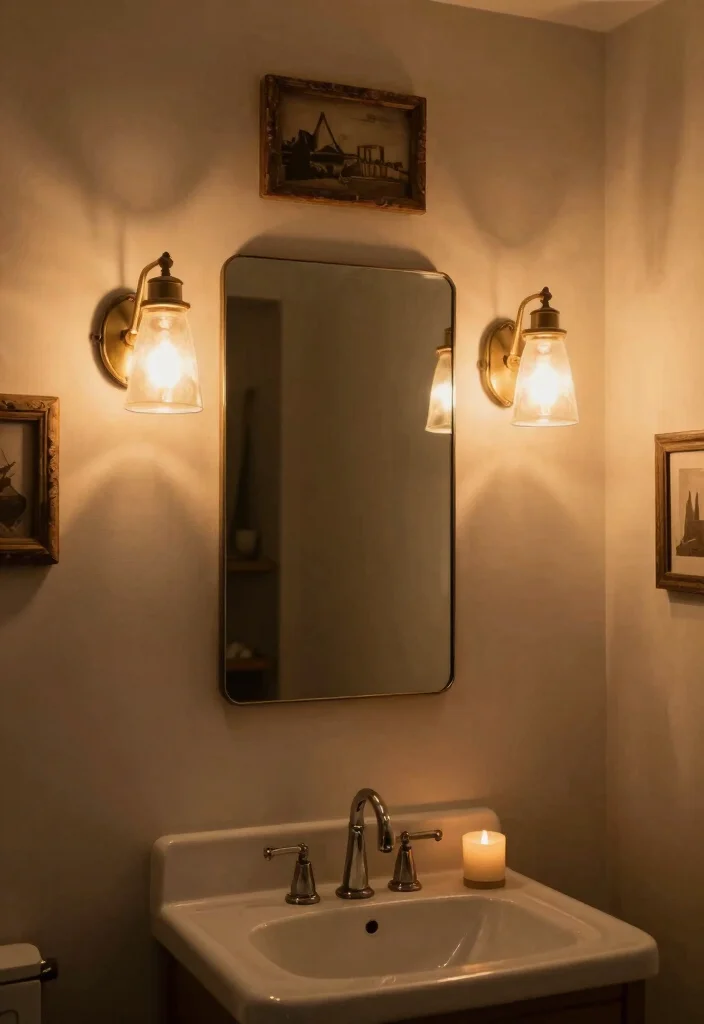 10 Rustic Half Bathroom Ideas with Cozy Character 5. Cozy Lighting Solutions 0
