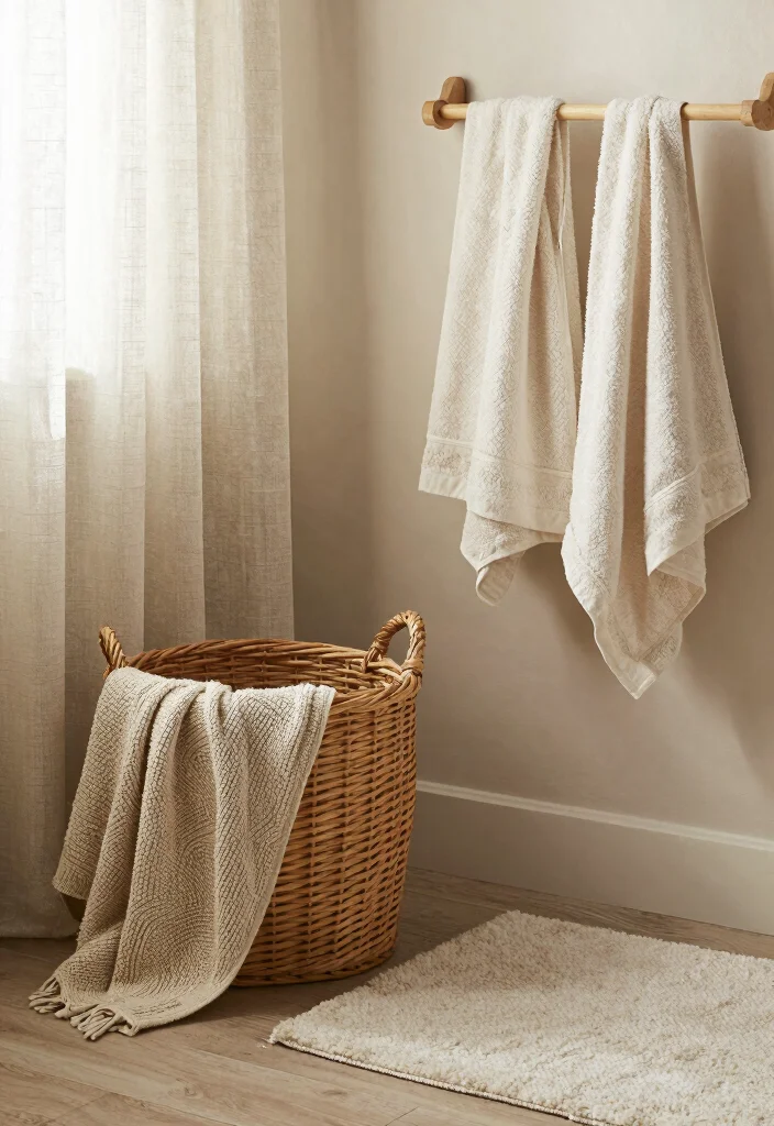 10 Rustic Half Bathroom Ideas with Cozy Character 7. Textured Fabrics for Comfort 0