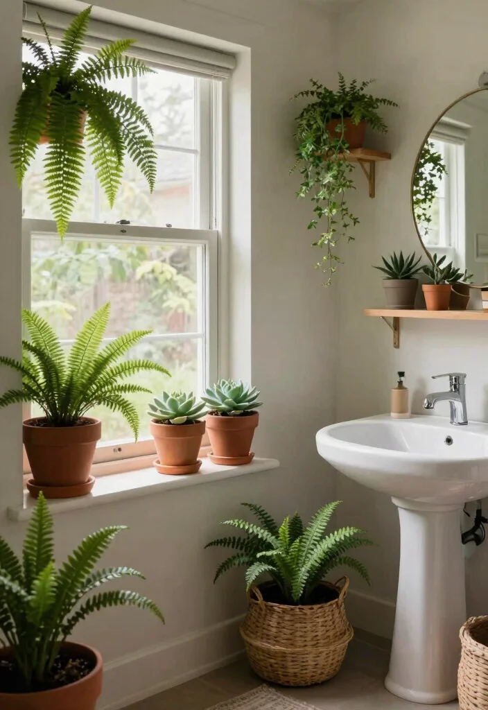 10 Rustic Half Bathroom Ideas with Cozy Character 8. Incorporate Nature with Greenery 0