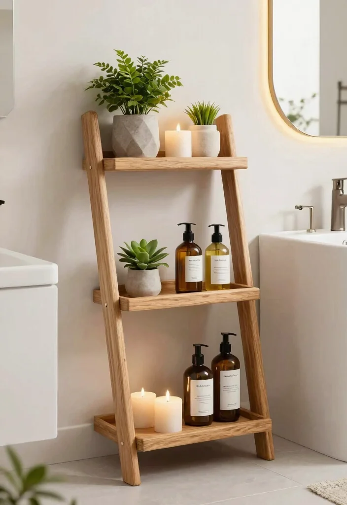 10 Tiny Bathroom Storage Ideas That Use Every Inch 37 10 Tiny Bathroom Storage Ideas That Use Every Inch 7. Ladders and Leaning Shelves 0