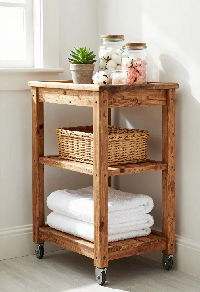12 Bathroom Cart Ideas for Flexible Storage and Style 1 12 Bathroom Cart Ideas for Flexible Storage and Style 1. Rustic Wooden Charm 0