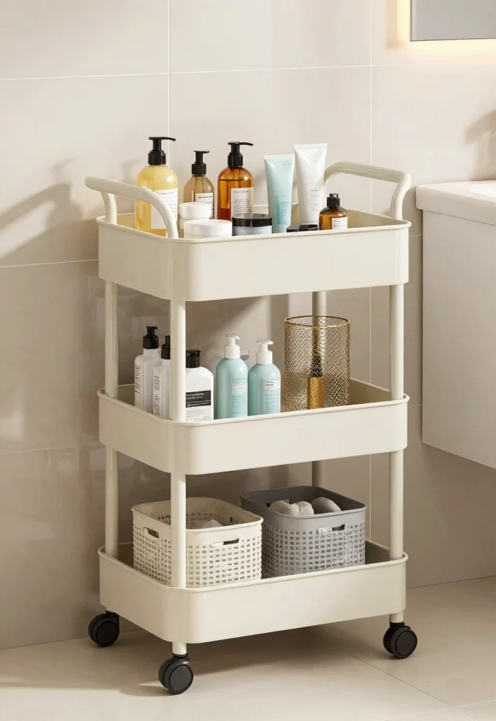 12 Bathroom Cart Ideas for Flexible Storage and Style 50 12 Bathroom Cart Ideas for Flexible Storage and Style 10. Multi Functional Carts 0