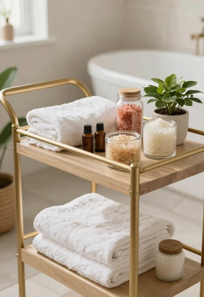 12 Bathroom Cart Ideas for Flexible Storage and Style 61 12 Bathroom Cart Ideas for Flexible Storage and Style 11. Spa Inspired Carts 0