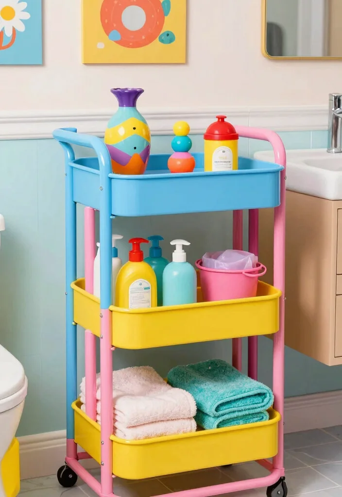 12 Bathroom Cart Ideas for Flexible Storage and Style 25 12 Bathroom Cart Ideas for Flexible Storage and Style 5. Colorful and Fun 0