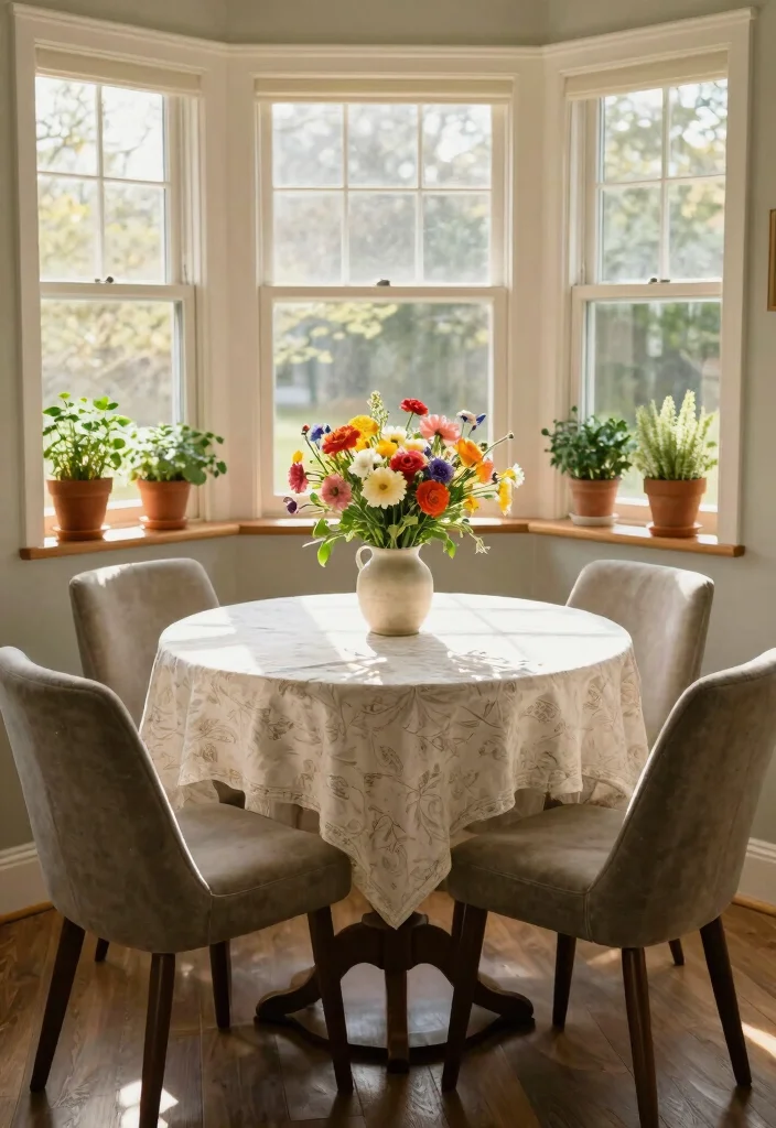 12 Bay Window Kitchen Nook Ideas with Natural Light 12 12 Bay Window Kitchen Nook Ideas with Natural Light 2. Elegant Dining Table Setup 0