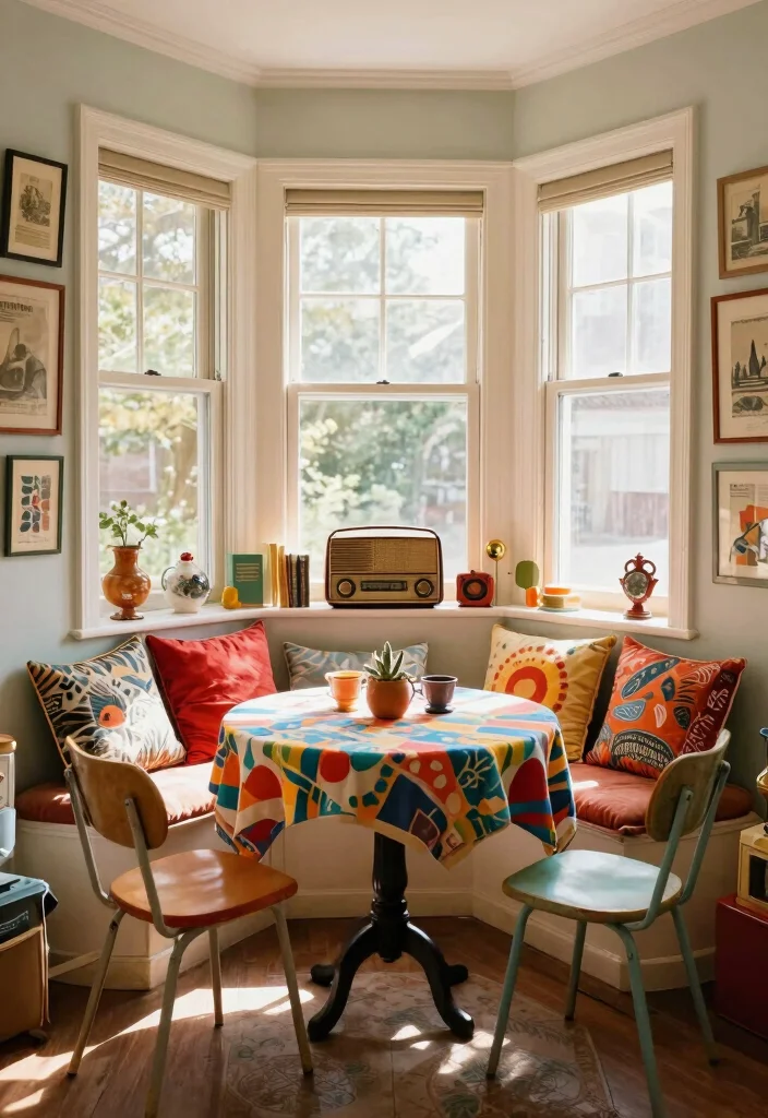 12 Bay Window Kitchen Nook Ideas with Natural Light 39 12 Bay Window Kitchen Nook Ideas with Natural Light 9. Retro Vibes with Vintage Decor 0