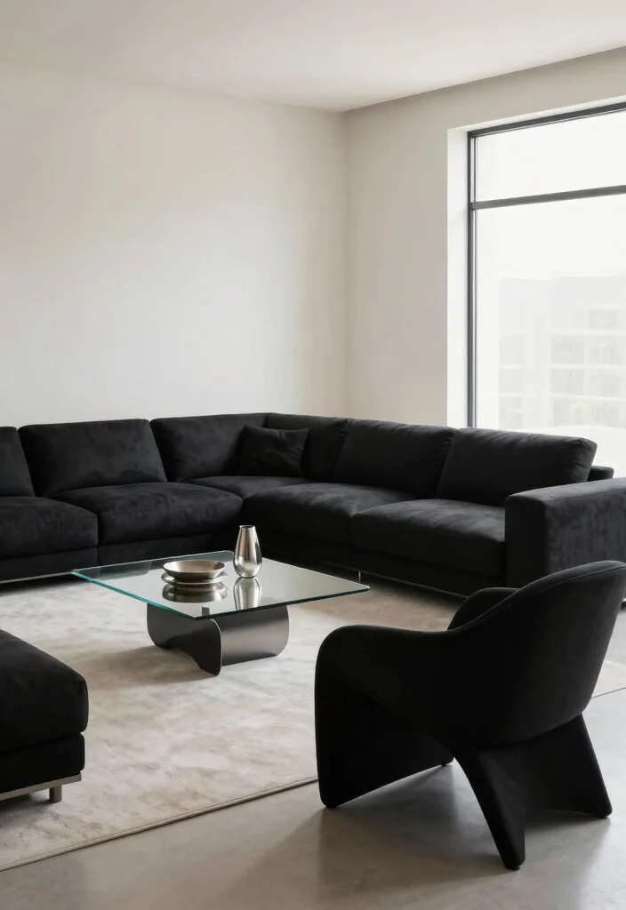12 Black Living Room Decor Ideas with Modern Edge 1. Sleek Black Furniture 0