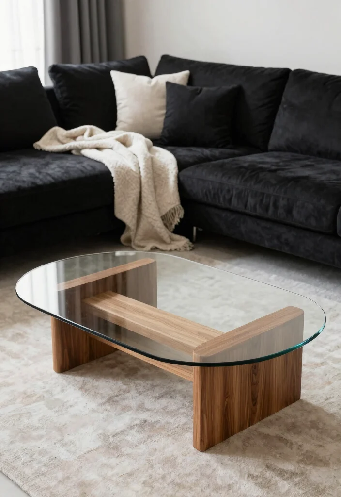 12 Black Living Room Decor Ideas with Modern Edge 10. Unique Coffee Tables 0