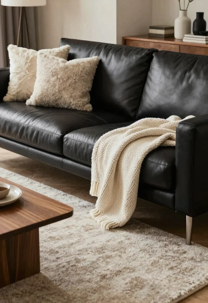 12 Black Living Room Decor Ideas with Modern Edge 11. Layered Textures 0