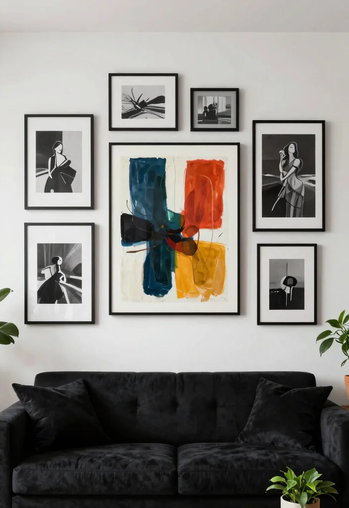 12 Black Living Room Decor Ideas with Modern Edge 2. Contemporary Wall Art 0