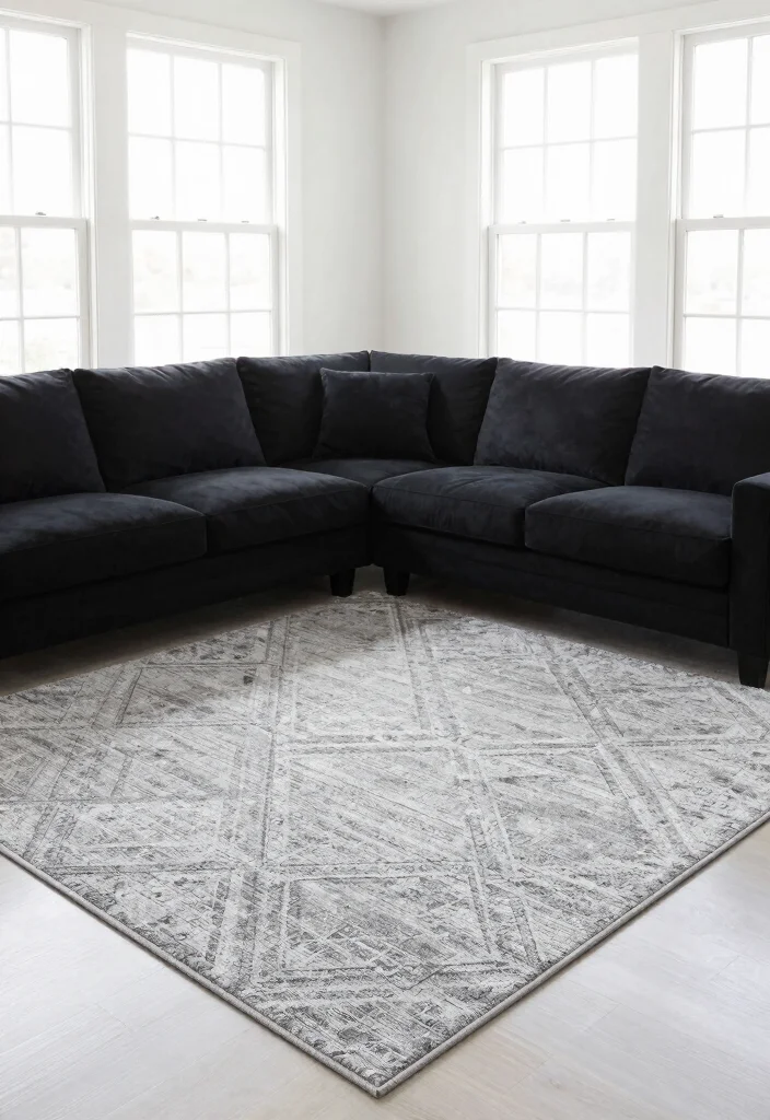 12 Black Living Room Decor Ideas with Modern Edge 6. Textured Rugs 0