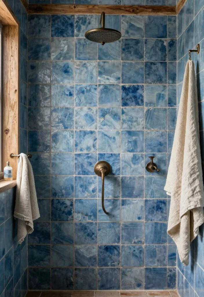 12 Blue Bathroom Tile Ideas for a Fresh Clean Finish 10. Rustic Blue Tiles 0