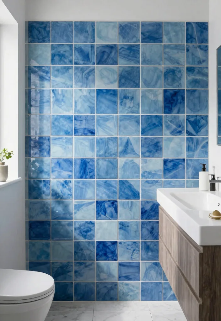 12 Blue Bathroom Tile Ideas for a Fresh Clean Finish 11. Custom Printed Tiles 0
