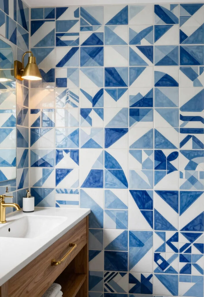 12 Blue Bathroom Tile Ideas for a Fresh Clean Finish 2. Bold Geometric Tiles 0