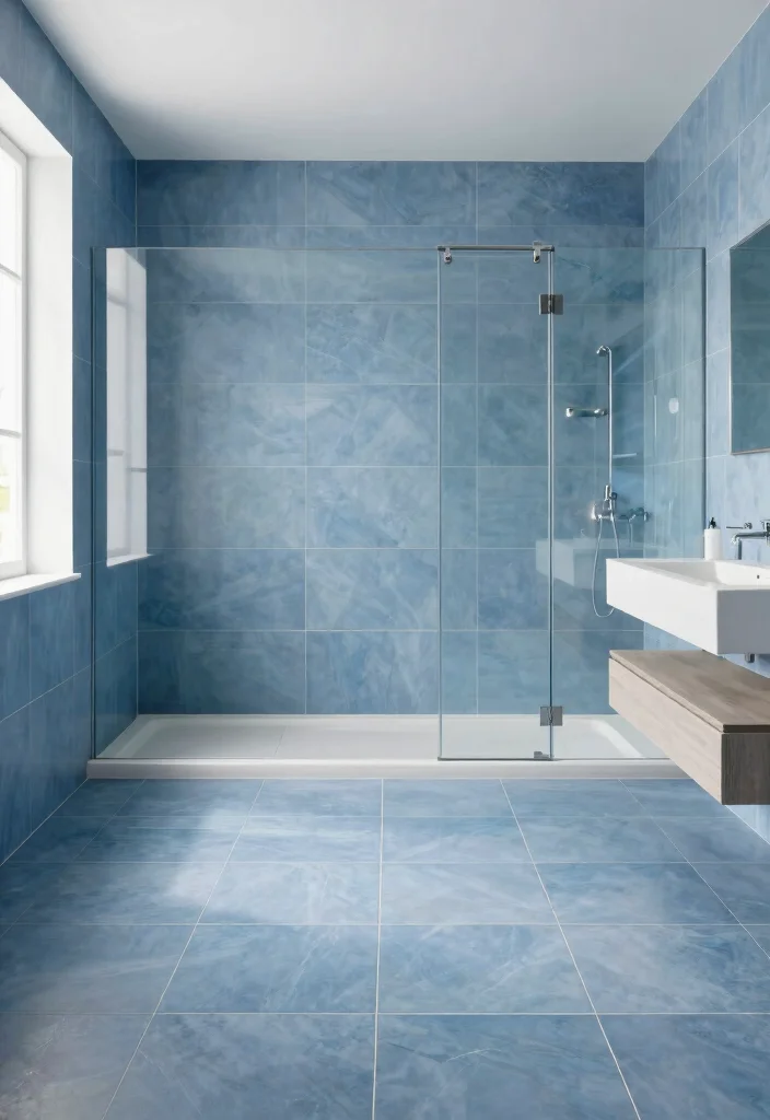 12 Blue Bathroom Tile Ideas for a Fresh Clean Finish 4. Large Format Tiles 0