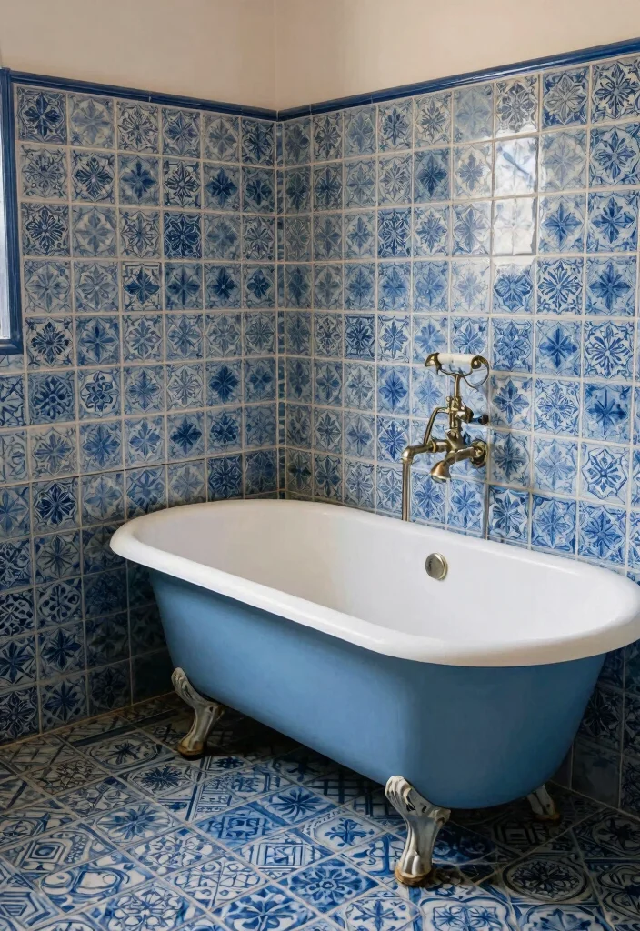12 Blue Bathroom Tile Ideas for a Fresh Clean Finish 7. Vintage Inspired Blue Tiles 0