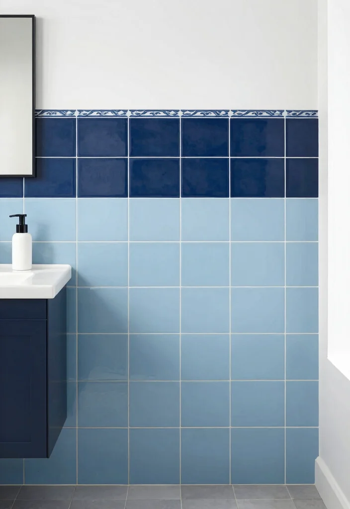 12 Blue Bathroom Tile Ideas for a Fresh Clean Finish 8. Two Tone Tile Designs 0