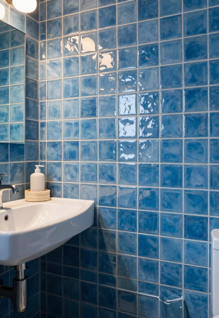 12 Blue Bathroom Tile Ideas for a Fresh Clean Finish 9. Glossy Blue Tiles for Shine 0