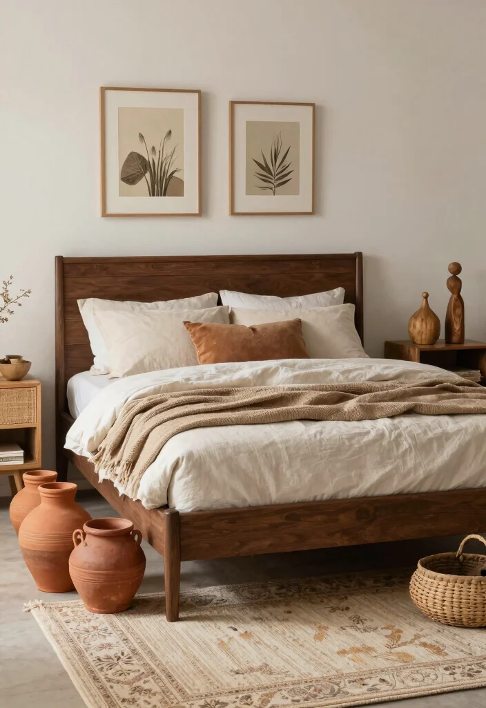 12 Brown Bed Frame Bedroom Ideas for Warm Styling 10. Accessorize with Earthy Decor 0