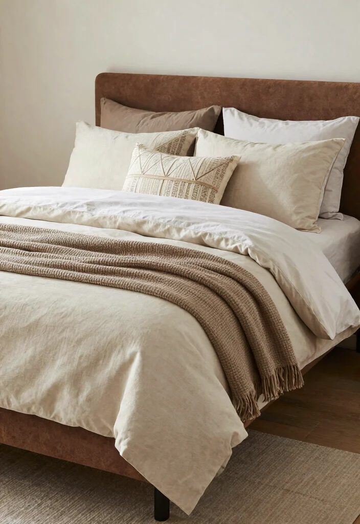 12 Brown Bed Frame Bedroom Ideas for Warm Styling 12. Opt for Versatile Bedding 0