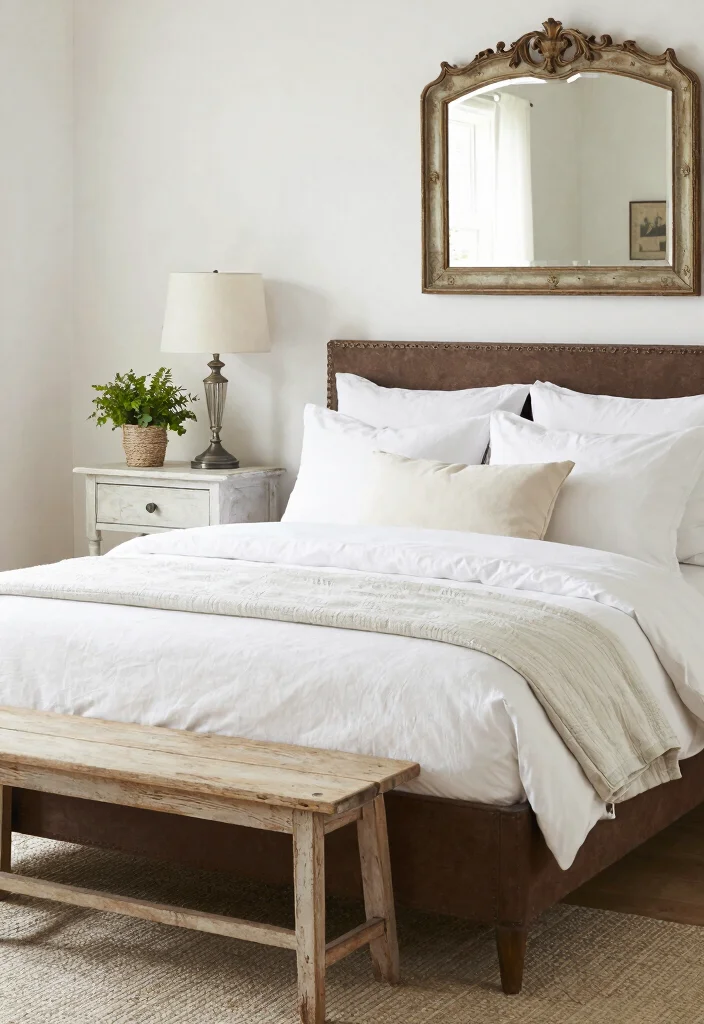 12 Brown Bed Frame Bedroom Ideas for Warm Styling 2. Farmhouse Chic with White Accents 0