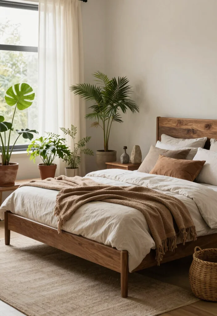 12 Brown Bed Frame Bedroom Ideas for Warm Styling 4. Incorporate Natural Elements 0