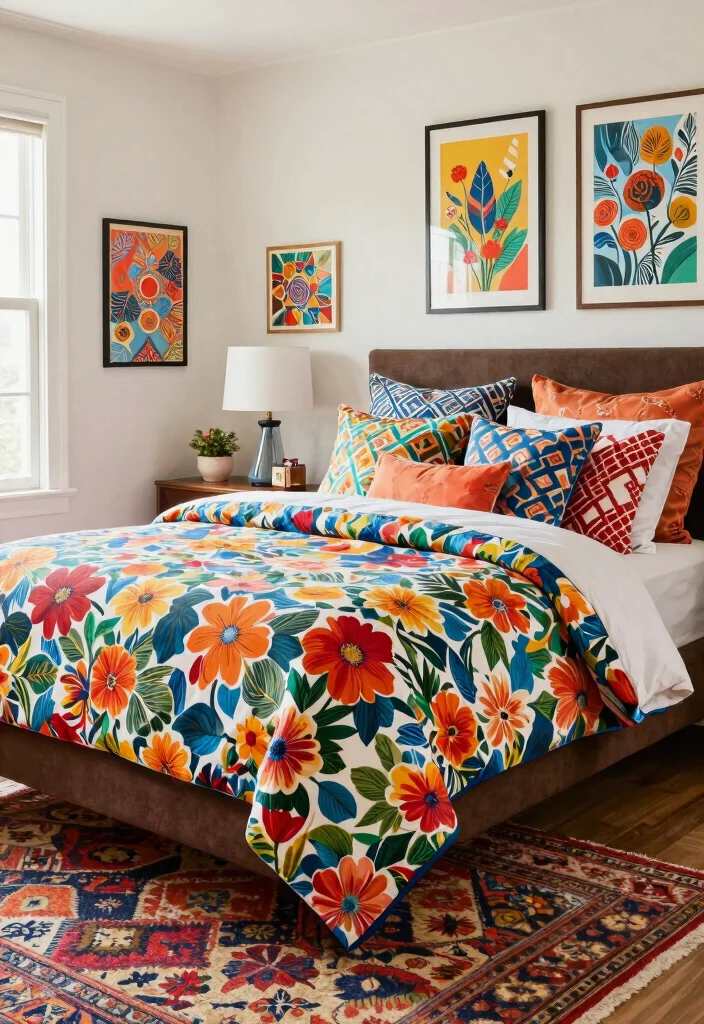 12 Brown Bed Frame Bedroom Ideas for Warm Styling 6. Go Bold with Patterns 0