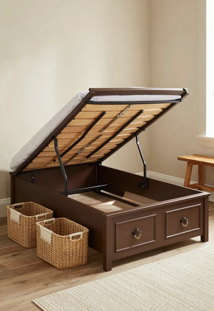 12 Brown Bed Frame Bedroom Ideas for Warm Styling 7. Utilize Under Bed Storage 0