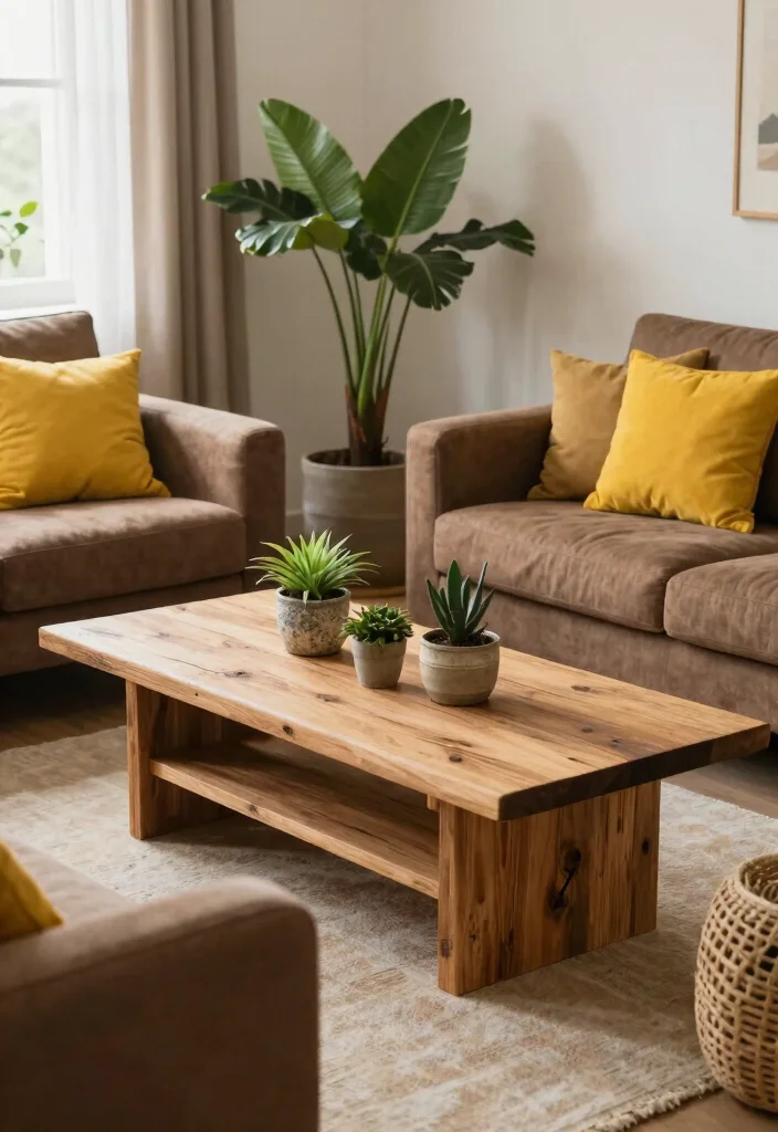 12 Brown and Yellow Living Room Ideas with Warm Energy 6. Eco Friendly Materials for Furniture 0
