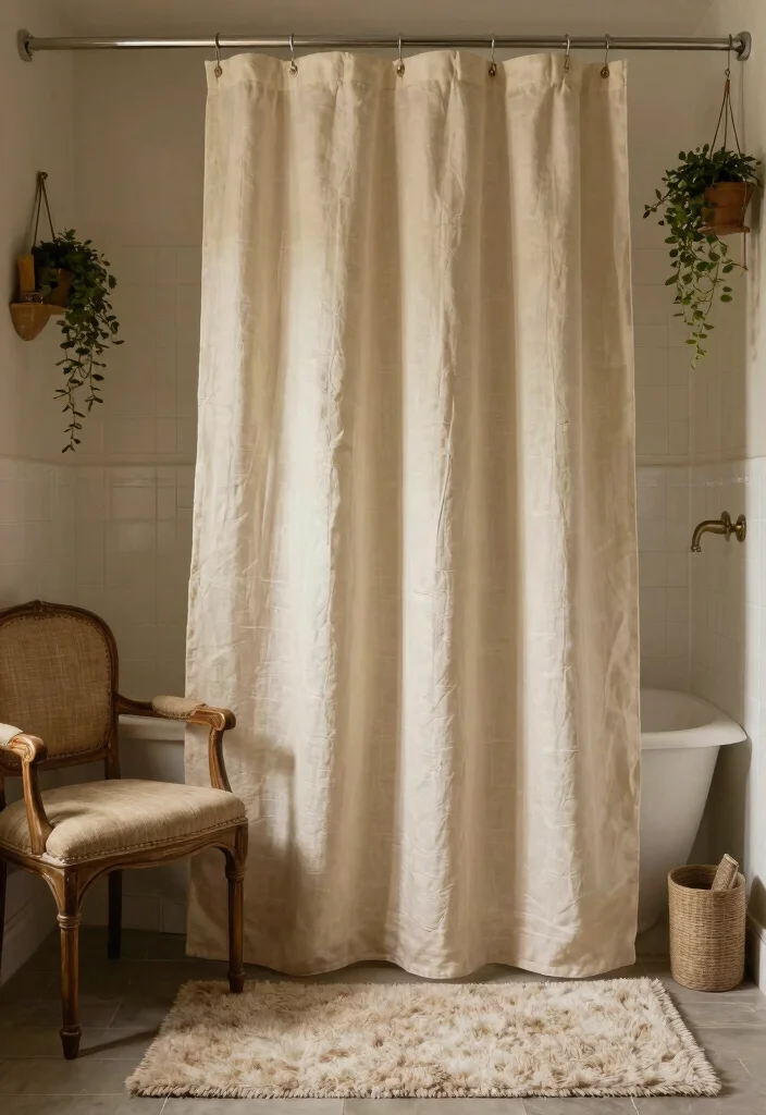 12 Classic Bathroom Ideas with Timeless Appeal 11. Textured Fabrics Adding Depth and Comfort 0