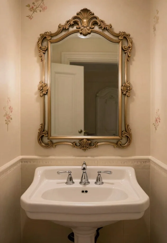 12 Classic Bathroom Ideas with Timeless Appeal 3. Antique Mirrors Reflecting Charm 0