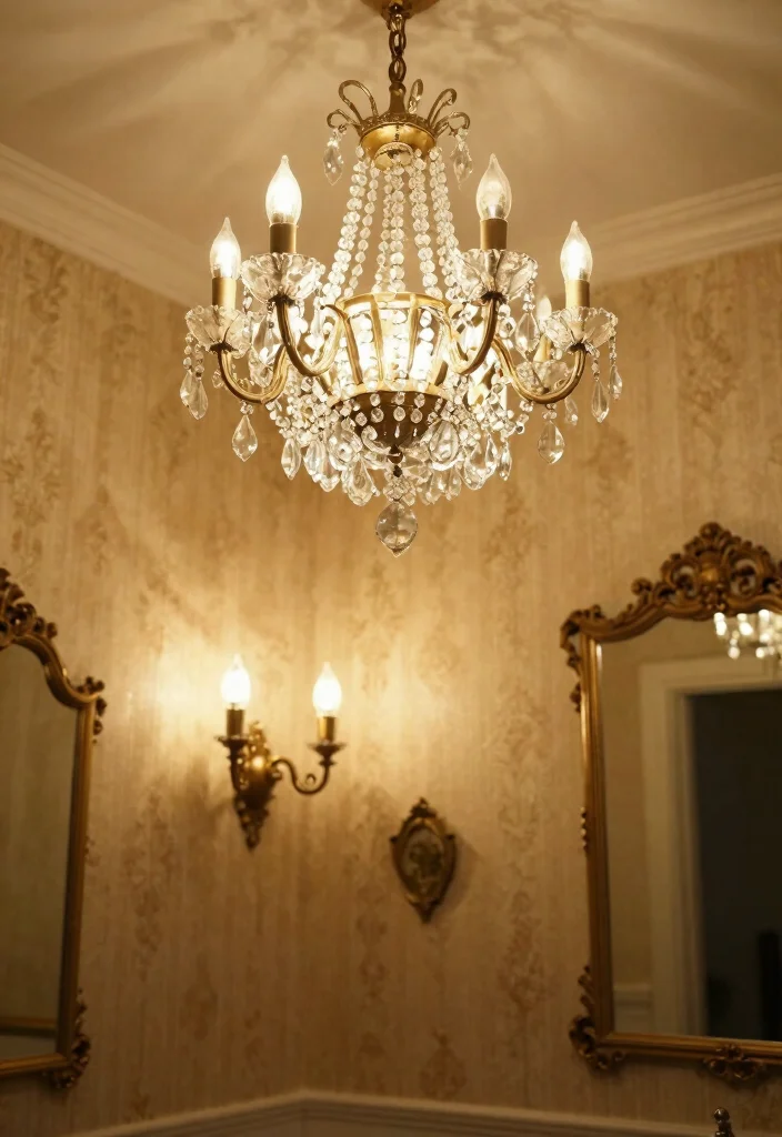 12 Classic Bathroom Ideas with Timeless Appeal 4. Vintage Lighting Fixtures Shedding Light on Elegance 0