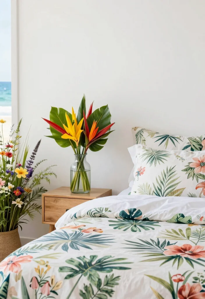 12 Coastal Beach Bedroom Ideas with Relaxed Style 11. Fresh Floral Touches 0
