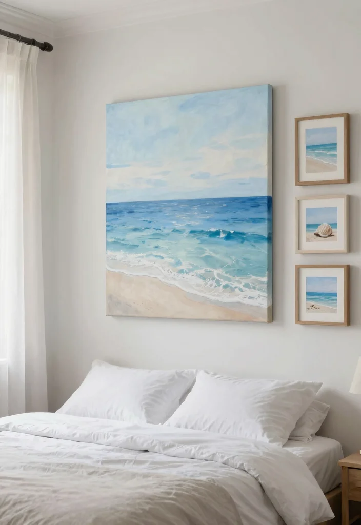12 Coastal Beach Bedroom Ideas with Relaxed Style 4. Ocean Inspired Art 0