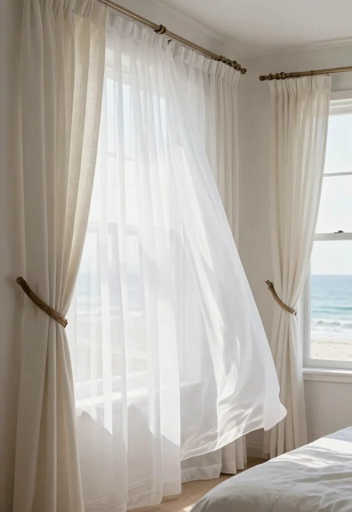 12 Coastal Beach Bedroom Ideas with Relaxed Style 6. Window Treatments 0