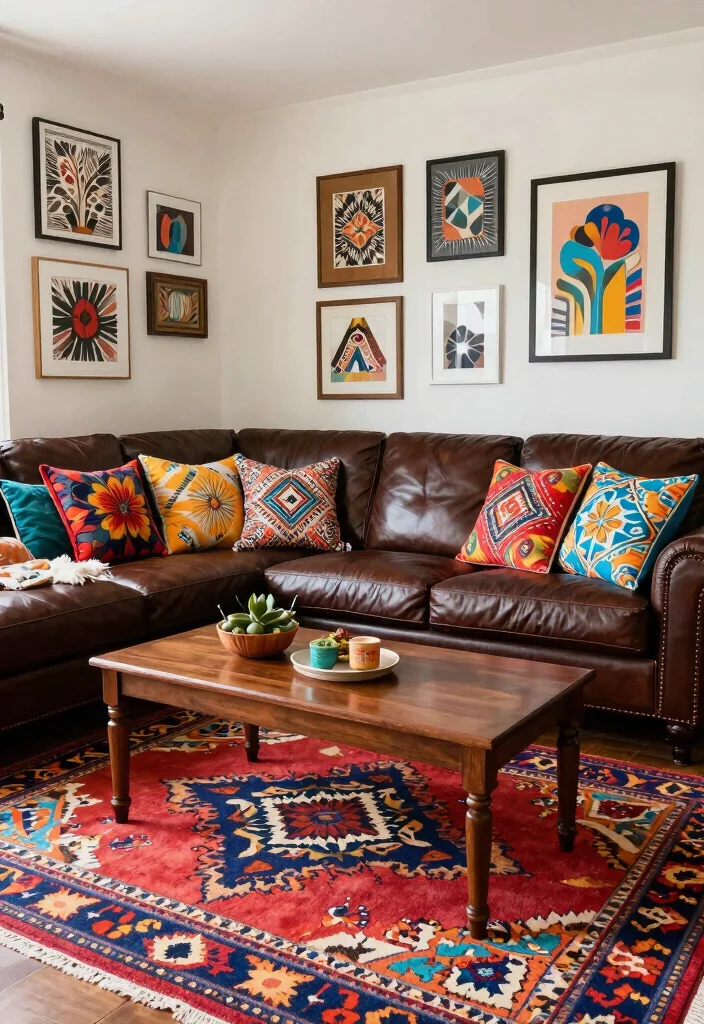 12 Dark Brown Living Room Decorating Ideas with Warmth 11. Mixing Patterns and Prints 0