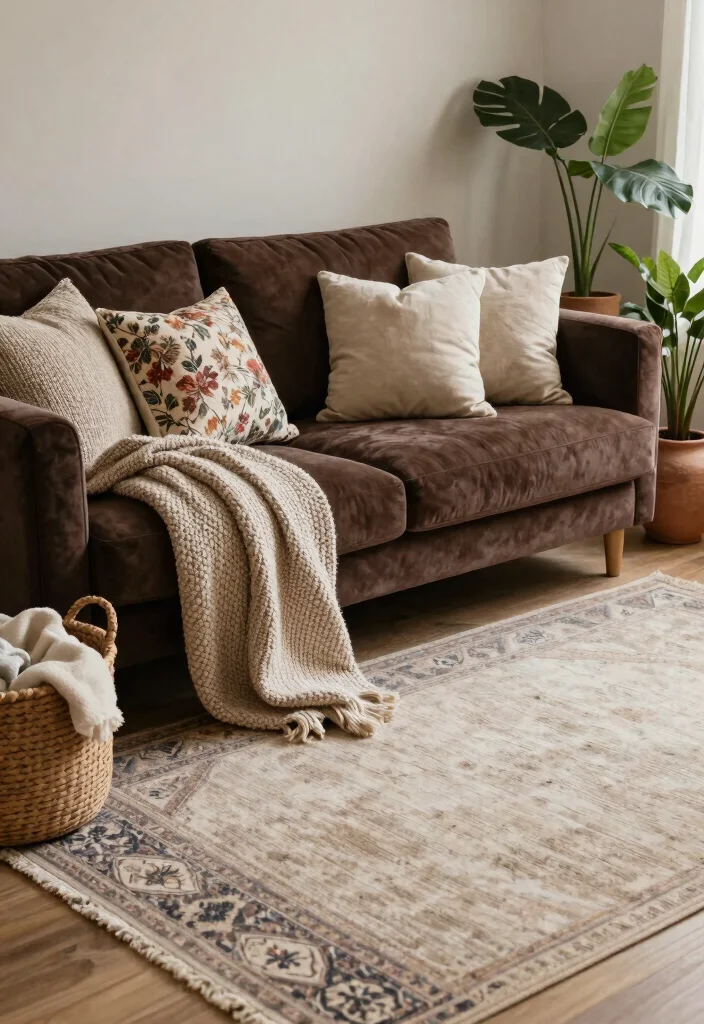 12 Dark Brown Living Room Decorating Ideas with Warmth 2. Layer Textures for Added Warmth 0